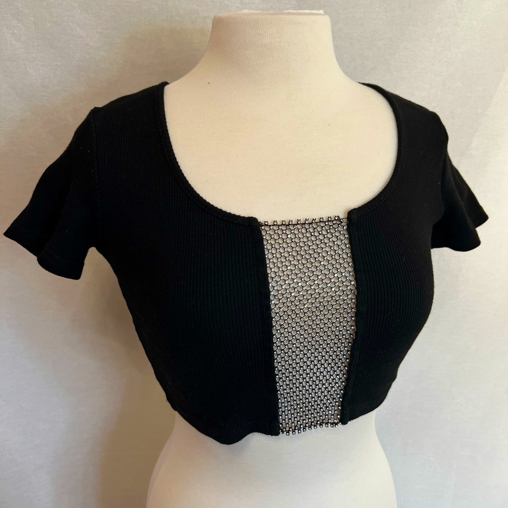 Akira Crop Top With Jeweled Open Front